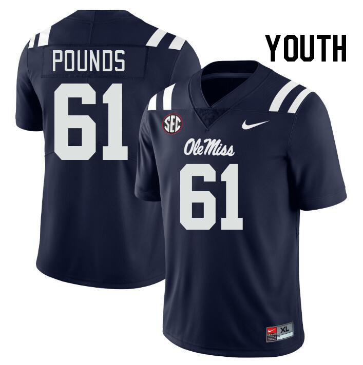 Youth #61 Diego Pounds Ole Miss Rebels College Football Jerseys Stitched-Navy